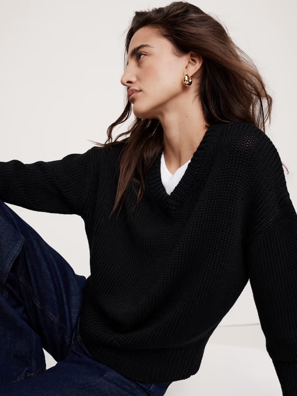 Banana Republic V-Neck Sweater, Black — Size XS